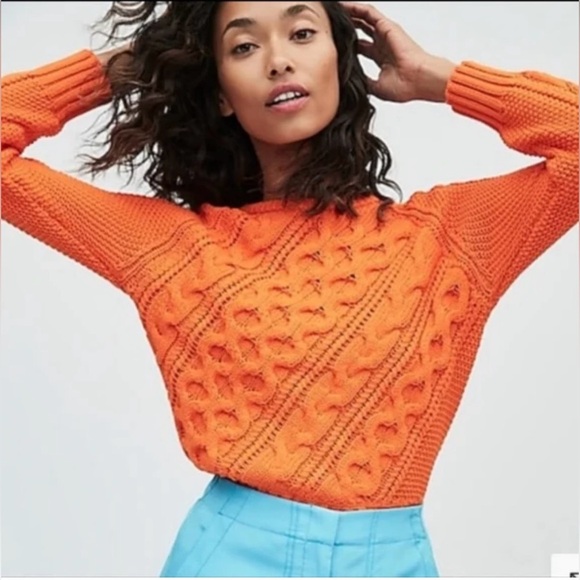 J. Crew Cable Knit Orange Sweater Small NWT - Picture 1 of 10